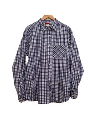 LEVI’S  button down shirt light plaid 100% cotton blue white L long sleeves